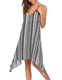 Funpor - Vestido de túnica para mujer con impresión de halter sin espalda