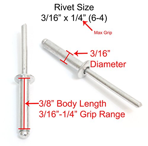 Rivets, Aluminum, 3/16" x 1/4" Inch, (6-4), Choose Size, Gap: 0.126" - 0.250", (100 Pack), Blind Rivet By Bolt Dropper.