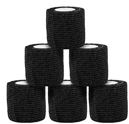 WudongYoicn Lth Tattoo Grip, 6pcs Disposable Self-Adhesive Elastic Bandage Tape for Tattoo Machine, Black, Adult Sports