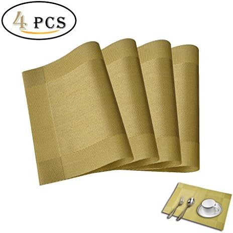 Lifebe Placemat for Table Heat-Resistant Washable Stain-Resistant Woven Kitchen PVC Vinyl Non-Slip Insulation 45 x 30 cm Set of 4 (Style B 4PCS, Golden gray)
