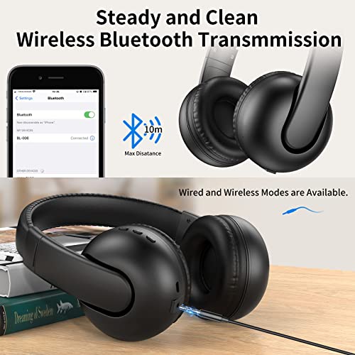 BL-006 Over Ear Rechargeable Bluetooth Headphones with DEEP BASS, Wireless HI-FI Stereo,Wired HEADSETS with MIC for Cellphone PC Tablet Travel Home and Office