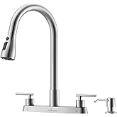 APPASO 2 Handle Kitchen Faucet with Sprayer, 4-Hole Kitchen Faucet with Pull Down Sprayer and Soap Dispenser, High Arc Stainless for 3 & 4 Hole RV Outdoor Sink, Brushed Nickel