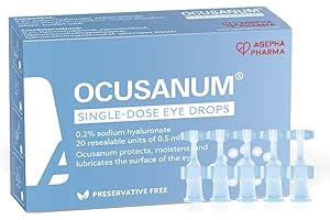 AGEPHA Ocusanum Single Use Eye Drops for Dry Eyes| Lubricant Eye Drops for Contact Lens| Preservative Free Eye Drops| Hyaluronic Acid Eye Drops |Artificial Tears for Red Eyes Itchy Eyes Sore Eyes (PACK OF 1)