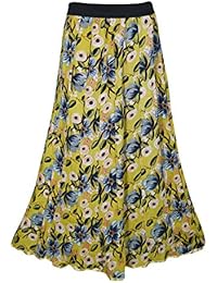 Women's Maxi Skirts Floral Printed Yellow Rayon Fall Fashion Skirts S/M