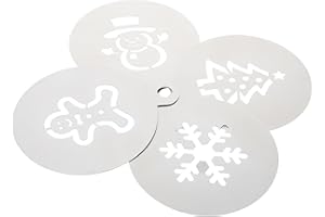 BAZEITFLOW 4 Pcs Christmas Cake Stencils with Hollow Designs Gingerbread Snowflake Snowman Christmas Tree