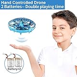 Flying Toys Drones for Kids Mini Drones for with 2 Rechargeable Batteries Hand Operated Flying Ball Drone Toys with 2 Speed and LED Light for Kids and Adults, Small Drones for Boys and Girls, Blue