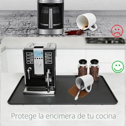 Alfombrilla de Silicona para cafeteras Alfombrilla de Secado Antideslizante 2 en 1 y Protector de encimera Resistente al Calor para cafeteras, escurreplatos (Gris-50 * 40cm)