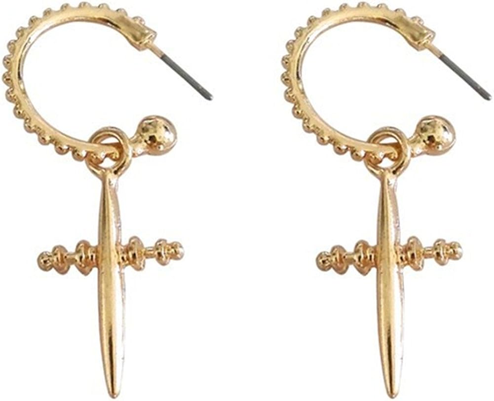 Amazon Com 18k Gold Plated Two Tone Screw Threaded Cross With Letter C Hook Women Dangle Earrings Jewelry