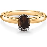 Gem Stone King 10K Yellow Gold Brown Smoky Quartz Solitaire Engagement Ring For Women (0.75 Cttw, Oval 7X5MM, Gemstone Birthstone)
