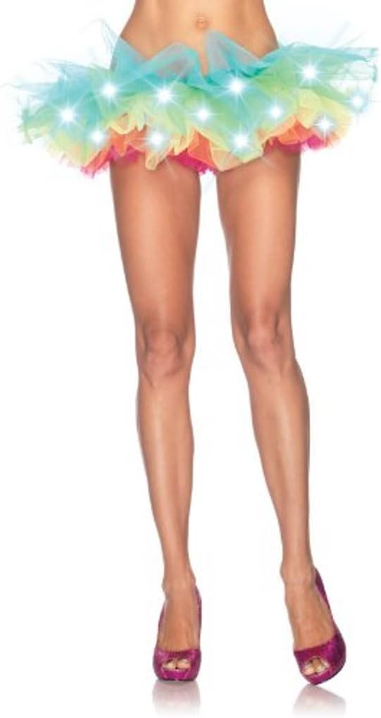 Aimerfeel Woman's LED+ Light up Rainbow neon Tutu Skirt Multi Coloured 5 Layered Tutu, Size 8-14