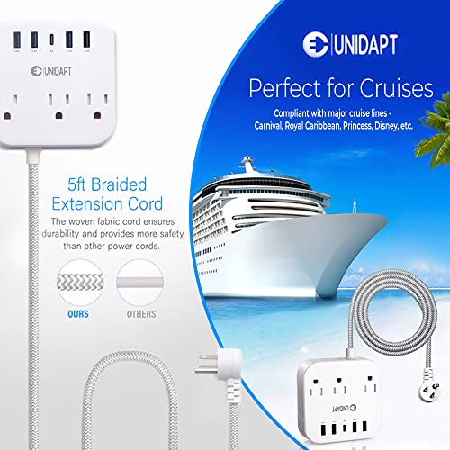 Unidapt 5ft Power Strip with USB C Port Cruise Essentials, Non Surge
