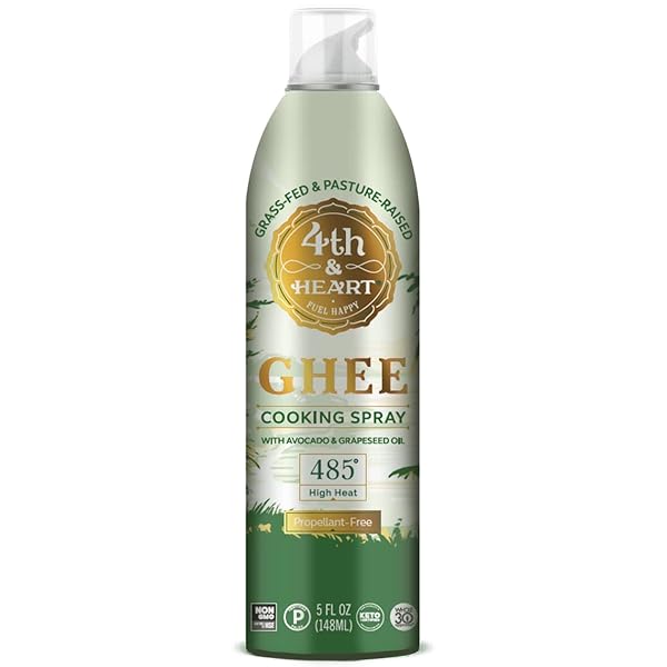 4TH & HEART ORIGINAL GHEE OIL NON-STICK COOKING SPRAY, MADE WITH GRASS-FED, PASTURE-RAISED GHEE, KETO, LACTOSE-FREE, CERTIFIED PALEO BAKING SPRAY (5OZ)