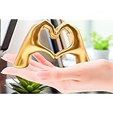 Wisifayardin Small Gold Heart Hands Statue Decor Golden Heart Hand Modern Abstract Love Hearts Hands Statues for Living Room Bedroom Bookshelf Coffe Table and Office Desk Table