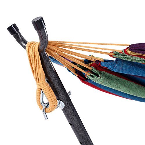 ONCLOUD Double Hammock with 9 FT Stand Space Saving Carrying Case (Rainbow)