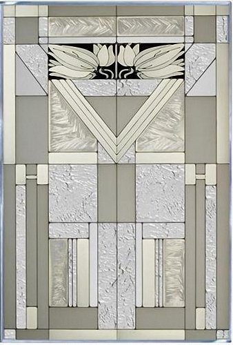 Mission Style White Vertical Art Glass Panel Wall Hanging