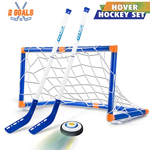 Boys Toys Hover Hockey Set- Hovering Hockey Toys with Foam Bumper for Indoor Games, Air Power Training Ball Playing Hockey Game,Hockey Toys for 3 4 5 6 7 8 9 10 11 12 Year Old Boys Girls