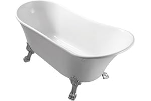 DECORAPORT 63 In Clawfoot Freestanding Bathtub, Antique Soaking Oval Slipper Bathtub, Gracefully Shaped Tub with Drain and Claw Feet for Bathroom, Acrylic, Black, cUPC Certified (1675W)