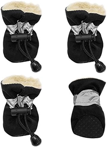 4pcs Pet Dog Waterproof Anti-slip Rain Snow Boots Footwear Puppy Cats Thick Warm Socks (M, Black)