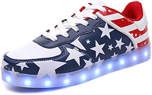 AOBMY LED Luminous Unisex Sneakers Men &amp; Women Flashing Shoes USB Charging Flashing American USA Flag Light Fashion Sneakers (40/8.5 B(M) US Women/7 D(M) US Men, Blue)