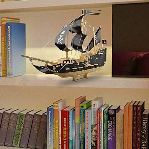 3D Wood DIY Building Block Wooden Models Puzzles Kids Educational Puzzle Toy Brain Teasers Hand Craft Stacking Toys Kits 2 Pack- Pirate Ship and Motorcycle