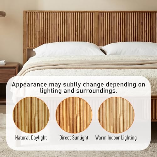 Megsu Bosk King Size Bed Frame with Headboard, Solid Acacia Wood Platform Bed, No Box Spring Need, Fluted Mid-Century Modern Design, Easy Assembly, Compatible with 8-12-14" Mattress Thickness, Walnut