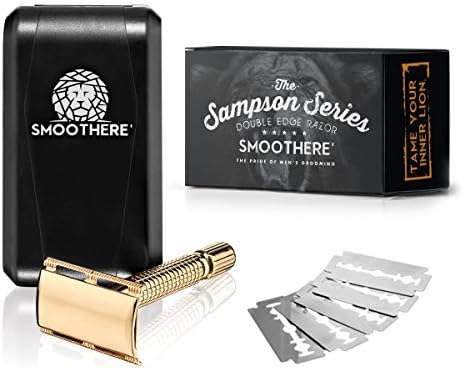 SMOOTHERE' Sampson Series Double Edge Safety Razor Kit for Men. 5 Premium Blades + Gift Box, Travel Case &amp; Mirror. Expertly Weighted For The Best Possible Shave
