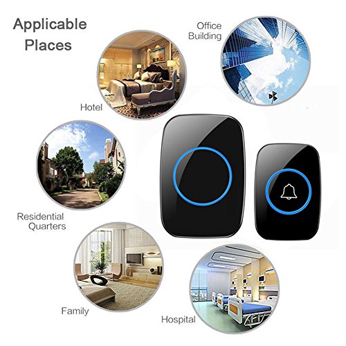 Wireless Doorbell, FullHouse Waterproof Door Chime Kit Includes Push Button Transmitter and Plug-In Receiver, Over 1000 feet Range, CD Quality Sound and LED Flash (2 Transmitter + 3 Receiver Black) - Thumbnail 5
