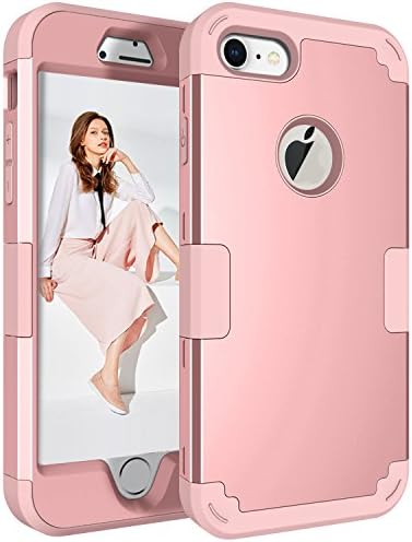 iPhone 8 case, iPhone 7 case, Mupoo 360 Full-Body Protection Fashion Suitable Colors Drop Protection Case with 3 Layer for Women, Men, Girls and Kids (Rose Gold)