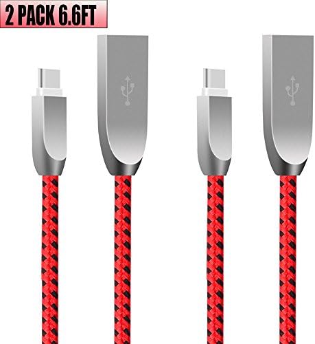 USB Type C Cable, VUV Long 2PACK (6.6-FT) USB C to USB 2.0 Nylon Braided S9 Charger Cable for Samsung S9 S9 Plus S8, Pixel 2 XL, LG V30 , Moto X4 Z Zte Blade Zmax and More (Red black)