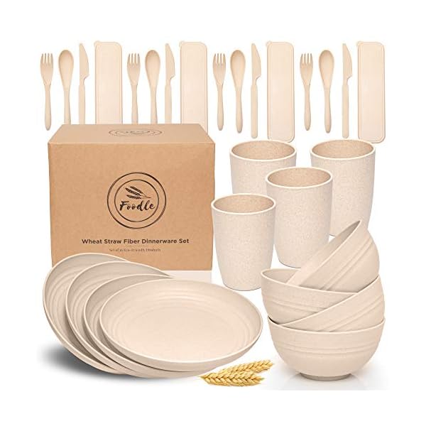 FOODLE Wheat Straw Dinnerware Sets (28pcs) Lightweight & Unbreakable
