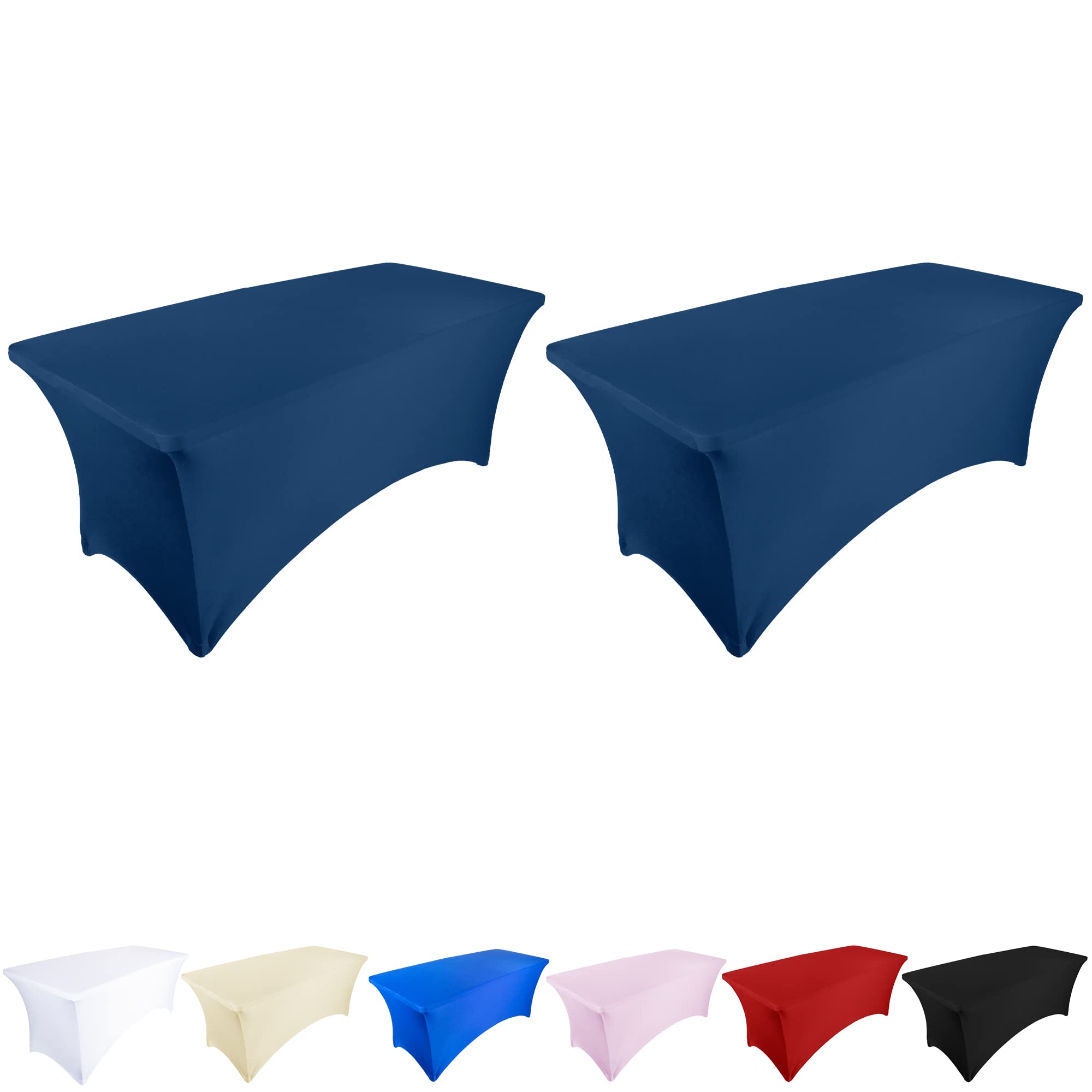 Ocves Stretch Tablecloth 6ft Spandex Table Covers 2 Pack Polyester Fitted Rectangular Stretchable Table Cover Wedding Party Cocktail Craft Exhibitions Washable Table Cover Navy Blue 6ft (2pcs)