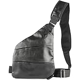 Waterproof Leather Sling Travel Bag for Men and Women, Chest Bag Crossbody Shoulder Bags Crossbody Small Waist Bags Chest Travel Backpack Casual Daypack Black