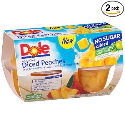Dole diced peaches in Water w/ monk Fruit concentrate 16oz (038900029197)