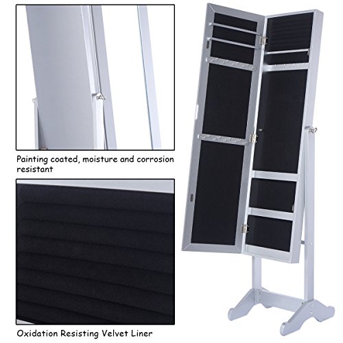 Mirrored Jewelry Cabinet Armoire Organizer Storage Box w/ Stand - Thumbnail 2