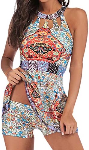 mililian Women Plus Size Print Tankini Swimjupmsuit Swimsuit Beachwear Padded Swimwear