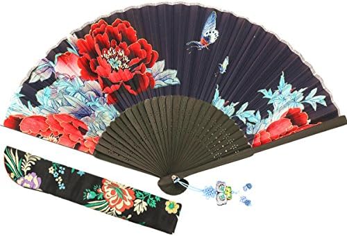 Wise Bird Chinese Fan Japanese Folding Hand Fan, Vintage Retro Style Fan 8" Bamboo/Wood/Sandalwood Fan, Silk Fan Purse Fan, Wedding Favors, Home Decor Fan with Sleeve/Embroidery Tassel - F584