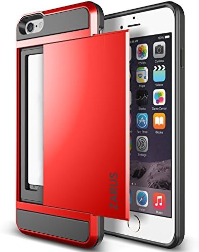 For iPhone 6 Plus / 6s Plus [Heavy Duty] For Apple iPhone 6s Plus [Slide Card Armor] Hybrid Card Slot Wallet Cover, Dual Layer ZARUS Slide Card (Red)