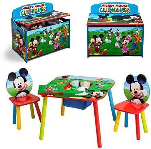 Disney Mickey Mouse Colorful Toy Box, 2-Piece Chair and Table With Storage Set, Kids Furniture and Room Decorations, Fancy Toy Storage and Organizers, Toddler Activity, Kids Favorite Character Bundle