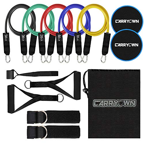 13-pcs-Resistance-Bands-Set-Workout-Bands-Exercise-Bands-Adult-Include-5-Stackable-Exercise-Bands-2-Core-Sliders-with-Door-Anchor-and-Handles-Legs-Ankle-Straps-Carry-Bag-Guide-Book-for-Home