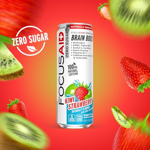 FOCUSAID ZERO SUGAR NOOTROPICS BLEND, ALPHA-GPC, GABA, 100MG NATURAL CAFFEINE FROM GREEN TEA, YERBA MATE, VITAMIN B-COMPLEX, KETO-FRIENDLY, NO ARTIFICIAL SWEETENERS, 12 FL OZ (PACK OF 12)