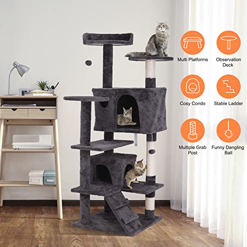ZENY 54 Inch Cat Tree, Indoor Cat Tower Condo, MultiLevel Cat House