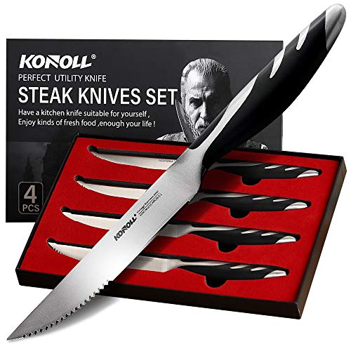KONOLL-Steak-Knives-Set-of-4-Steaks-Knife-Serrated-Blade-German-High-Carbon-Steel-Full-Tang-Handle-Half-serrated
