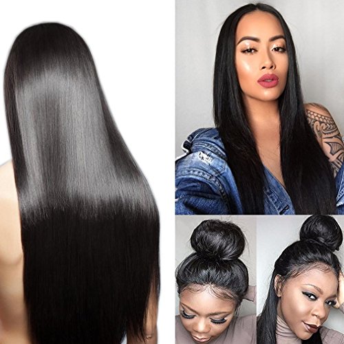 Giannay Hair Pretty Synthetic Glueless Lace Front Wigs Natural Hairline Straight Hair Long Wig with Baby Hair Heat Resistant Fiber Wigs for Women Black Color 20 Inch