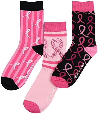 Premium Fun and Colorful Holiday Crew Socks in Custom Gift Box (3 Pack) (Breast Cancer Pink Ribbon "Hope for Tomorrow")