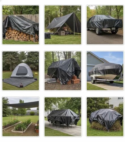 4 x 5 m Tarpaulin Waterproof and Resistant Polyethylene 130 g/m² – Black – Anti-UV and Frost Resistant – with Reinforced Metal Eyelets – Multipurpose for Garden, Camping, Furniture, Cars