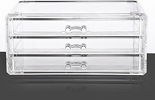ROOYF Desktop Storage Box Korean Transparent Ps Plastic Cosmetic Storage Box Three Layer Drawer Large Capacity Storage Box Desktop Box