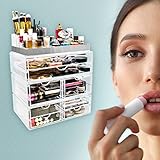 Sorbus Acrylic Cosmetic Makeup and Jewelry Storage Case Display with Silver Trim - Spacious Design - Great for Bathroom, Dresser, Vanity and Countertop (Silver Set 2)