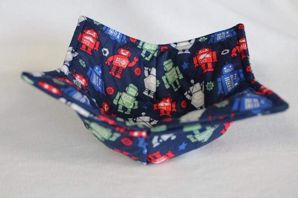 Robots Quilted Microwave Soup Bowl Cozy Holder Reversible Cotton