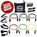 Bodylastics Stackable 12pcs, 14pcs, 19pcs and 28pcs MAX Tension Resistance Bands Sets Include 5, 6, 7 or 12 of Our BEST Quality Anti-Snap Exercise Bands, Heavy Duty Components, a Bag and User Manual.