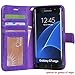 Arae Case Compatible for Samsung Galaxy s7 edge, [Wrist Strap] Flip Folio [Kickstand Feature] PU leather wallet case with ID&Credit Card Pockets (Purple)
